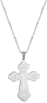 EUEAVAN Orthodoxes Kreuz Anhänger Halskette Edelstahl Klassisches Kreuz Anhänger Halskette Russisch-Orthodoxer Amulett-Schmuck Religiöse Halskette