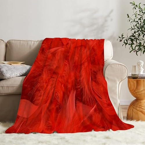 Flanell Fleecedecke Kuscheldecke Feder 160x200 Große, Rot Sofa Decke Weiche mit Motiv, Microfaser Wohndecke Plaid Decke Wohnzimmer Couch