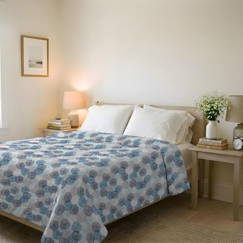 Italian Bed Linen Trapuntino Estivo Linea BASIC Made in Italy Copriletto Stampato in Morbida Microfibra - Trapunta Primavera Estate Mezza Stagione - Soffioni Blu, Matrimoniale 250x240cm