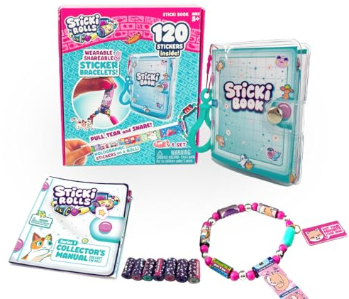 Sky Castle Sticki Rolls Sticki Book, bärbart och delbart klistermärke armband, 120 miniklistermärken, armband och Sticki bok, blandade färger och stilar