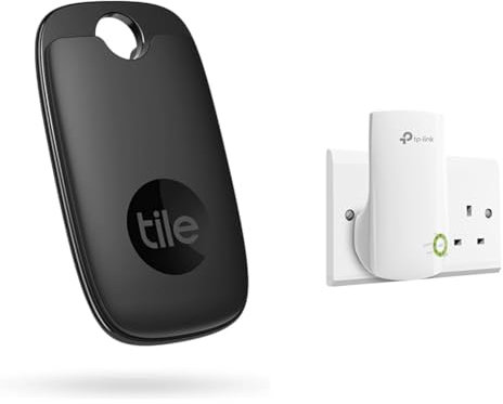 Tile Pro (2022) Bluetooth Item Finder, 1 Pack, 120m finding range, works with Alexa & TP-Link WiFi Booster, 300 Mbps WiFi Range Extender Repeater, Internet Booster with Ethernet Port