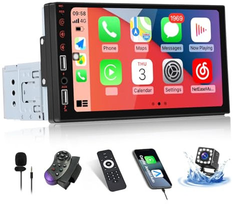 SIXWIN 1 Din CarPlay Android Auto Autoradio con 7 Pollici Schermo, Stereo Auto Bluetooth Chiamate in Vivavoce con Touch Screen FM USB AUX TF Controllo del Volante Mirror Link+Microfono