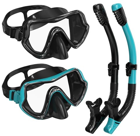 G2RISE SN02 Snorkelset vuxna – dykmask dykglasögon torr snorklingsutrustning med andning lätt luftflödesteknik och anti-dimma design (2-pack)