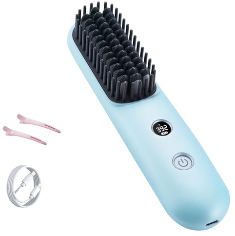 STUDLLY LCD Screen Cordless Hair Straightener & Curler 2 in 1, Blue