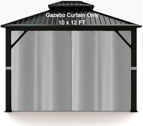 DURCOVER Gazebo Curtains 10x12ft,Privacy Replacement Sidewall 4-Panel Universal Shade Curtains Set,Protecting Side Walls (Only Curtain)-Silver
