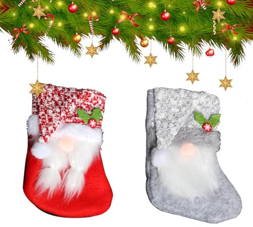 Hanwin Nikolausstrumpf 2 Stück, Nikolausstiefel, Weihnachtsstrumpf, Nikolaus Socken, Nikolausstiefel Zum Befüllen für Weihnachtsbaum, Kamin, Mantel Dekoration, Rot, Weiß
