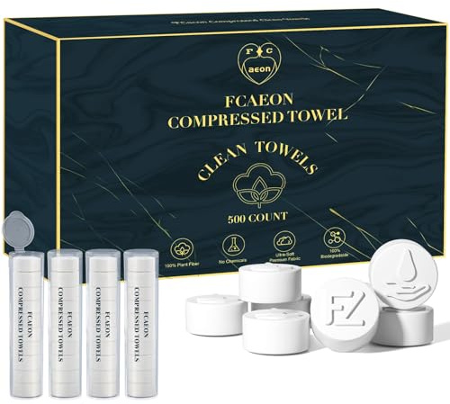 FCaeon Asciugamani Compressi,Asciugamano per il Viso Usa e Getta Ultra Morbido,Salvietta per il Viso Spessa,Fazzoletti di Cotone per Struccarsi Pelle Sensibile Allattamento Viaggio(500 Unità Blu)