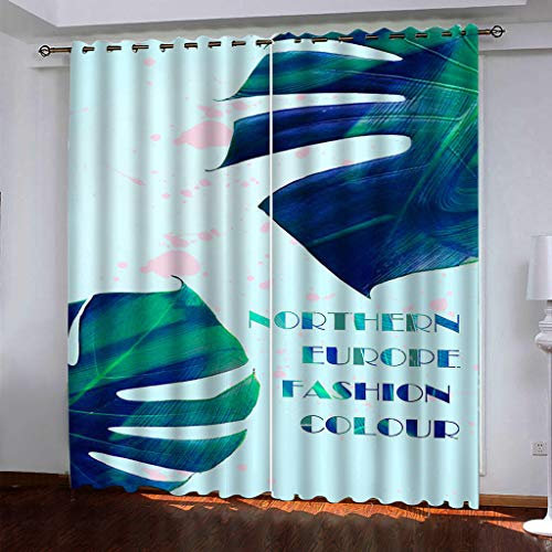 Verdunklungsvorhänge mit 3D-Blättermuster, für Schlafzimmer, Wohnzimmer, superweich, wärmeisoliert, Ösenfensterbehandlungen, 165 cm lang, Kinderzimmervorhänge, 2 Paneele