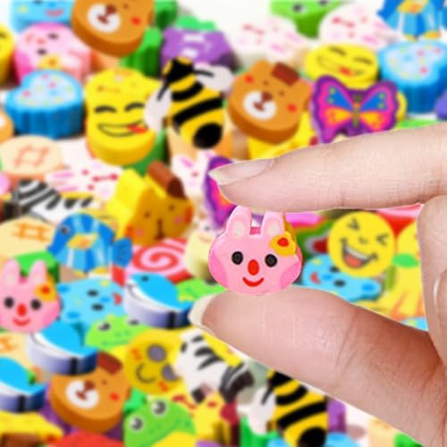 BSITSSS 30 Stück Radiergummi Kinder, Mini Kawaii Radiergummi, Soft Niedliche Eraser, Tieren Kleine Radiergummis, Fruchtform Bunt Radierer für Kinder Schulbedarf Schreibwaren