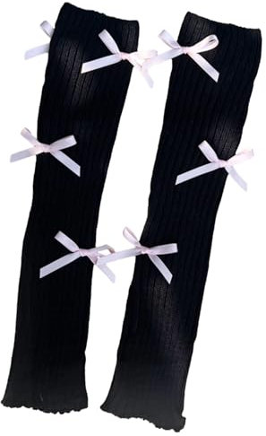 YUPEIUKLI Damen-Ballettstulpen aus Rippenstrick, Japanisches JK-Mädchen, süße kleine Schleife, gerüschter Saum, Stiefelmanschetten, Überzug, Lange Socken