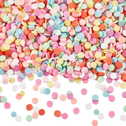 SUNNYCLUE About 4000Pcs Round Sprinkles Polymer Clay Slices Bulk Colorful Pink Blue Flat Round Soft Faux Candy Filler Decoration Cabochon Flakes Slice for Nail Arts Cake Phone Case DIY Crafts Supplies