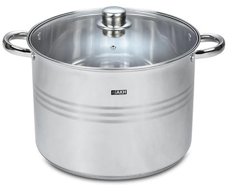 AKH HOUSEWARE Stock Pot Casserole Dish Cooking Pot with Lid 26CM -11.1 Litre- Large Heavy Duty Stainless Steel Stockpot with Lid & Silver Mirror Coated Cookware (26CM)