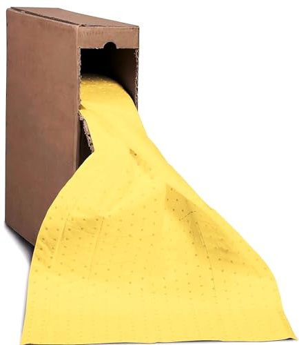 Bricoloco Caja dispensadora de bayetas absorbentes para uso en productos químicos - 15 metros x 48 cms. Absorbe agua, aceites, hidrocarburos y químicos.