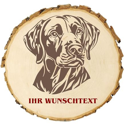 KIWISTAR UG - 14-16 cm Baumscheibe - Weimaraner - Hund - personalisiertes Geschenk individuell selbst gestalten - Name - Holzscheibe mit Wunschtext - Naturholz - Geschenk - Türschild