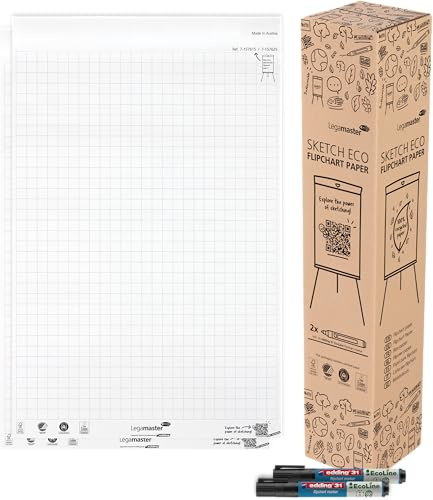 Legamaster SKETCH ECO Flipchart Papierblock kariert, 2x 50 Blatt, inkl. 2 edding 31 EcoLine Flipchart-Marker