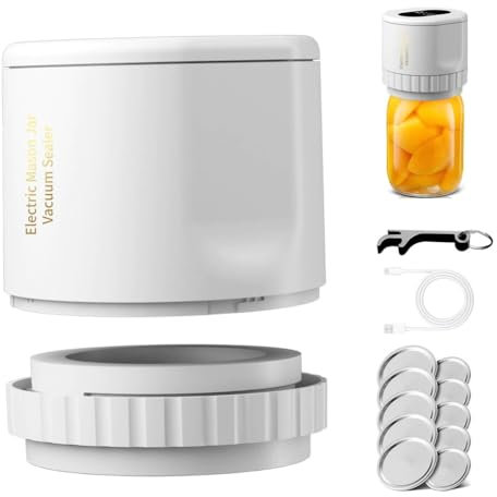 mason jar vacuum sealer,Portable Vacuum Sealer Electric Mason Jar Vacuum Sealer Kit Cordless Automatic Jar Sealer Set for Food Storage and Fermentation with Mason Jar Lids(White)