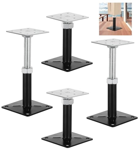 4er Set Pfostenträger 100 x 100 mm,Pfostenträger Höhenverstellbar 130-200mm | Pfostenträger Verstellbar Verzinkt zum Aufschrauben Stützenfuß Stützfuß Bodenfuß Betonfuss