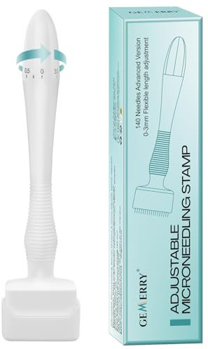 GEMERRY Derma Stamp 140 Microneedle Stamp Einstellbar 0-3,0mm Microneedling Pen Dermapen für Haare, Bartwuchs, Gesicht, Körper, Beste Derma roller Alternative