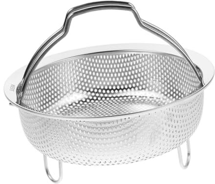 Holibanna Cesta Coladora De Acero Inoxidable Mango Reforzado Malla Fina Para Escurrir Frutas y Verduras Diseño Grueso Resistente y Apta Para Cocción Al Vapor Cocina Doméstica