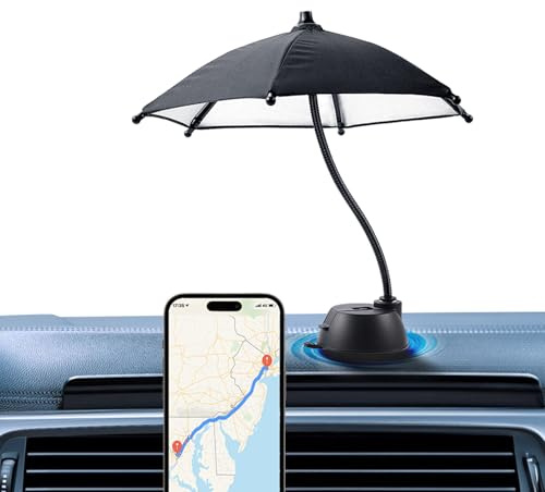 OUTXE Car Phone Umbrella for Sun, Suction Cup Phone Umbrella for iPhone/Android, 360°Adjustable Cellphone Sun Shade for Car Dashboard, Vent
