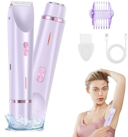 MeYuxg 3-in-1 Rasierer Damen Elektrisch,Lila Dual Head Shaver Women, Wasserdicht für Nass Und Trocken Intimrasierer für Frauen, Elektrischer Rasierer Damen für Körper, Scham, Achselhöhlen, Aufladbar