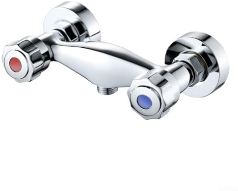 Grifo mezclador de ducha de doble interruptor, barra mezcladora termostática de ducha con dos salidas, material de latón, doble mango, doble control en la válvula mezcladora de pared (B)