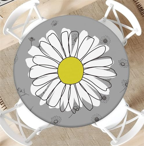 Outdoor Runde Tischdecke mit Gummizug Ø 60in-150cm- Elastisch Garten tischdecke mit Gänseblümchen Muster Passend für 135cm-145cm