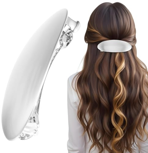 1 Stück Metall Haarspange-Silber,Einfache Französische Haarspange,Ovale Haarspangen Damen,Haarklammer Klein Flach für Frauen Mädchen,Dünnes Haar,Dickes Haar(3 Zoll)