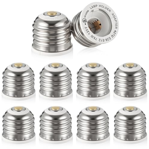 Glooglitter 10 Pcs UL-Listed E26 to E12 Socket Adapter Medium to Candelabra Light Bulb Socket Screw Bulb Converter, Maximum Wattage 75W, 200℃ Heat Resistant