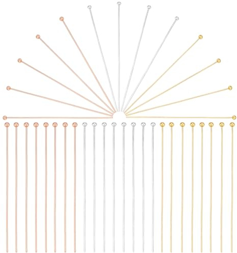 CRAFTYMELODY 180 Stück Kugelkopfstifte 3 Farbkopfstifte Messing Schmuckstifte Nadeln 50mm Für Die Schmuckherstellung Zubehör Gold Rosé Silber