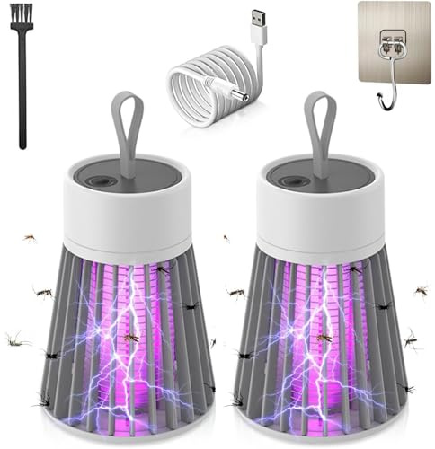 Mozz Guard Mosquito Zapper, Très Calme Mozzguard, Rechargeable par USB, Buzzbug Lantern, Lampe Anti-moustiques Imperméable pour Camping, Jardins, Intérieur (Gris-2PC)