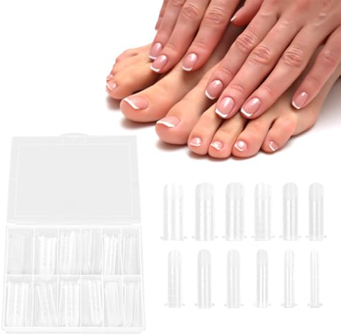 BOXOB 120uds Kit Moldes Poligel para Uñas Pies, 12 Tamaños Reutilizables Moldes Extensión Uñas Doble Punta Cobertura Completa para Pedicura Casera y Uso en Salón(Transparente)