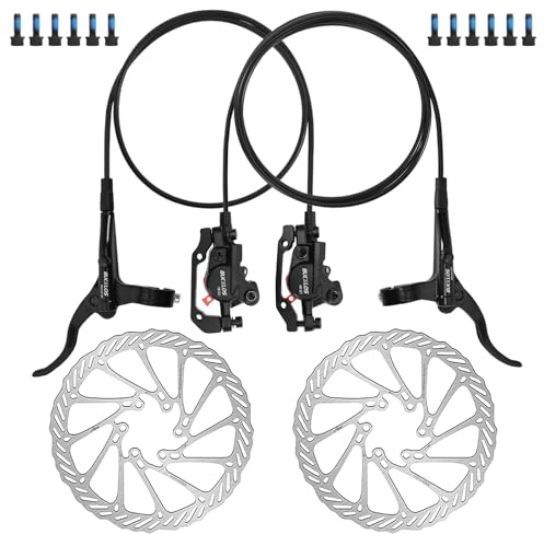 AEYINO MTB Hydraulic Disc Brake Set, Front 800mm Rear 1500mm Aluminum Alloy Brakes Kit, 2 Piston Calipers with IS/PM Universal Adapter / 160mm Rotor, for Mountain Bike, Folding Bike, Fat Bike