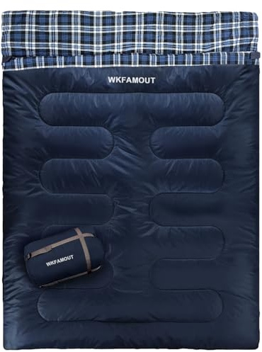 WKFAMOUT Sacco a Pelo Doppio in Flanella per Adulti XXL Sacco a Pelo 2 Persone Comodo per Campeggio Tende Camion Escursionismo Esterno Interno 220x150CM Navy