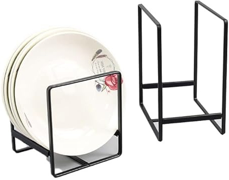 JAWAI 2 Piezas Organizador Platos, Organizador de Armario, Armario de Cocina Escurridor, Negro Plato Organizador, Apto para Escritorio o Armario de Cocina (Negro)