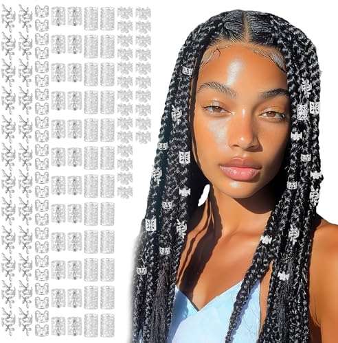 Ouligay 120 accessori per capelli in argento per trecce dreadlocks gioielli in argento con clip per capelli da donna, regolabile, per uomini e donne