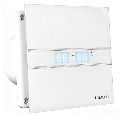 Cazooo Badlüfter mit Feuchtigkeitssensor 100mm, Automatischer Badezimmer Lüfter mit Nachlauf-Timer, Leise 31dB, 115m³/h, für Wand/Fenster Montage, Weiß