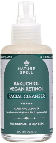 Nature Spell Clarifying Face Cleanser, Fragrance-Free, Vegan, 100ml | Daily Pore-Cleansing Face Wash for Oily, Acne-Prone & Sensitive Skin with Bakuchiol, Cica & Salicylic Acid