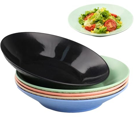 hocadon 5 Stück Suppenteller Tief Kunststoff Wiederverwendbar Pasta Teller Nudelteller Pastateller 22,5x4cm Tiefe Teller für Nudeln Salate Geschirrspüler Mikrowellengeeignet