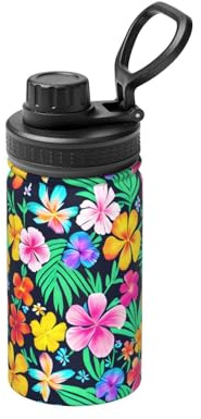 FDGBNM Bouteille isotherme de 355 ml avec fleurs colorées. Double paroi, anti-fuite, anti-transpiration, en plein air et en voyage.