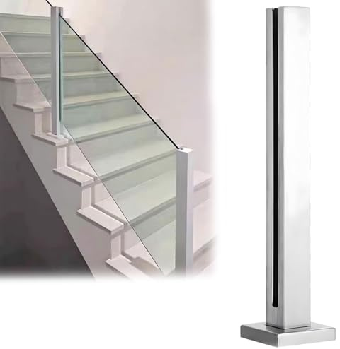 Système de garde-corps en acier inoxydable 304 – Poteau de balustrade en verre argenté mat pour intérieur/extérieur, terrasse, escalier, piscine – Poteau de balustrade en verre de 140 cm