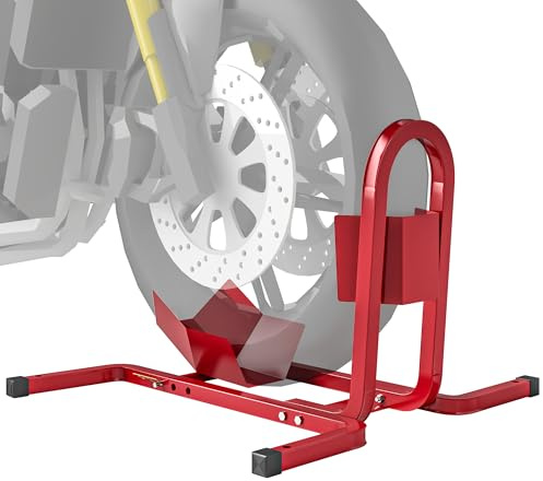 HOMCOM Caballete de Moto Delantera, Soporte para Rueda Delantera de Moto Ajustable en 3 Niveles de Metal Robusto, para Ruedas ∅43, 48, 53 cm, Rojo