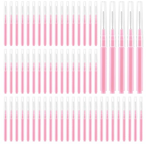 100 cepillos para cejas con tapa para laminación de cejas, color rosa