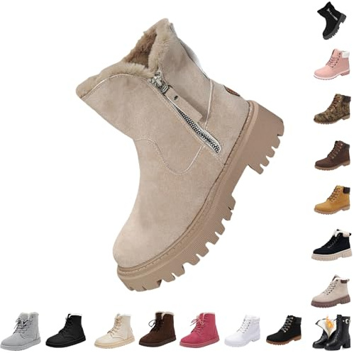 Winter Shoes for Women UK Winter Boots for Women UK Wide Fit, Waterproof Ankle Snow Booties with Non-Slip Ice Traction, Thermal Faux Fur Lining & Side Zipper Snow Shoes