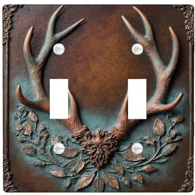 Antlers - Placa de cubierta doble para interruptor de luz, diseño rústico vintage de hojas florales, color marrón, plástico, tamaño estándar, para sala de estar, dormitorio, decoración de oficina en