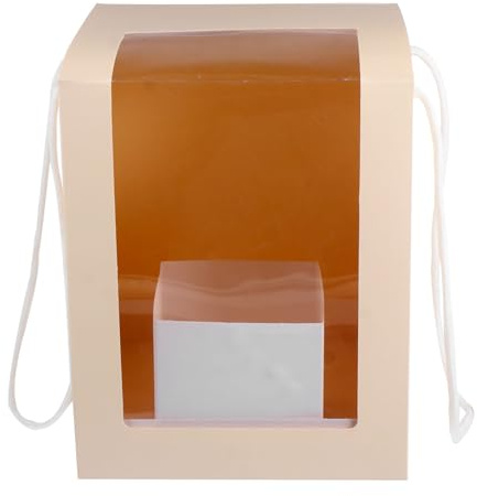 ELAYARD Caja para Flores Transparente Grande Plegable de PVC para Boda Caja Portátil para Envoltorio Resistente y Decorativo 1 Unidad Beige