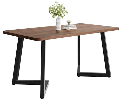 Table à Manger rectangulaire 117x68 cm pour 4 Personnes Tables de Cuisine avec Pieds en métal Basse de Loisirs Cadre en métal pour Salle à mangers Salon Noir + Noyer