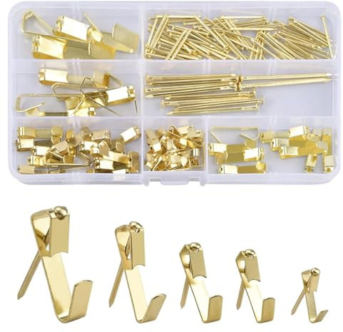 Kit para Colgar Cuadros de 130 Piezas, Ganchos Resistentes con Clavos, 5 Tamaños Diferentes (4,5 kg / 13 kg / 22 kg / 30Kg / 45 kg), para Pared de Yeso, Cartón-Yeso y Madera