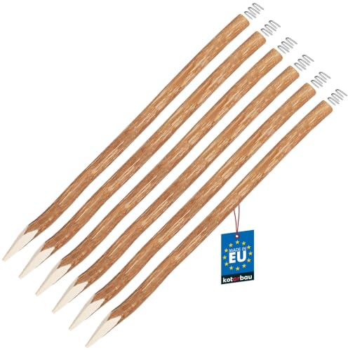 KOTARBAU® Holzpfosten für Staketenzaun, Zaunpfosten, Rundholz ⌀ 7 x 120 cm | 6er Set Holzpfähle für Zaun zum Stecken + Krampen, Pfosten aus Haselnuss, Angespitzt, Naturbelassen
