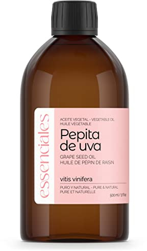 Essenciales - Aceite Vegetal de Pepita de Uva, 100% Puro y Natural, 500 ml | Aceite Vegetal Vitis Vinifera, 1ª Presión Frío